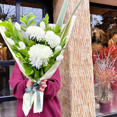 Soft Snowfall White Tulip and Anastasia Bouquet
