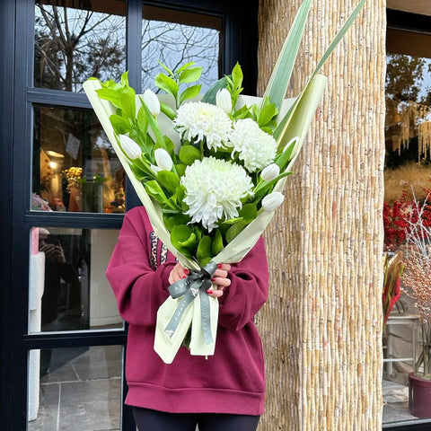 Soft Snowfall White Tulip and Anastasia Bouquet