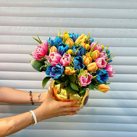 Tulip Wonderland Arrangement of 30 Colorful Tulips in a Vase