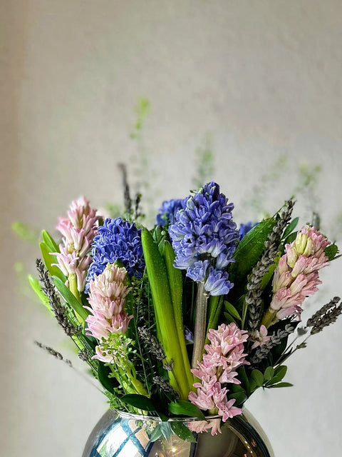 Hyacinths in a Silver Glass Vase
