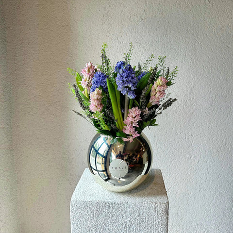 Hyacinths in a Silver Glass Vase