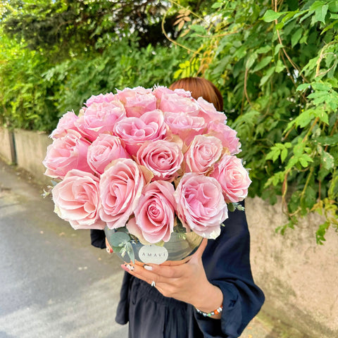 Timeless Grace Pink Roses in a Silver Vase 