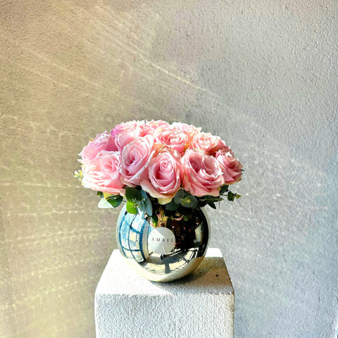 Timeless Grace Pink Roses in a Silver Vase 