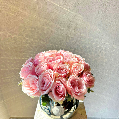 Timeless Grace Pink Roses in a Silver Vase 