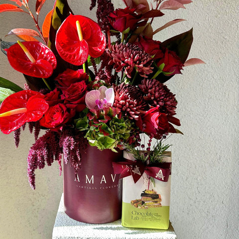Dubai Chocolate Mini Claret Red Box Arrangement 