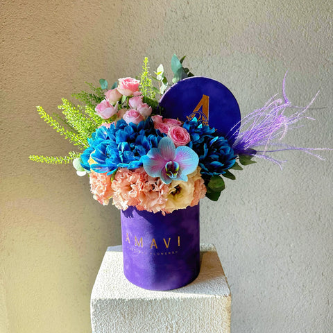 Violet Galaxy Shine Arrangement in a Box