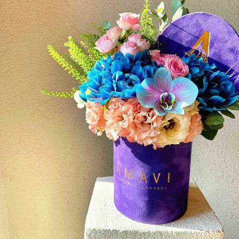 Violet Galaxy Shine Arrangement in a Box