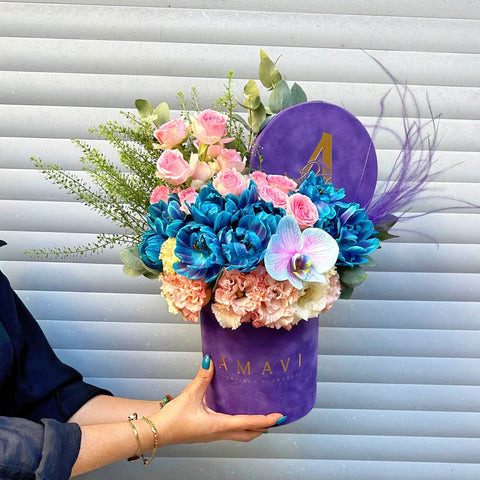 Violet Galaxy Shine Arrangement in a Box