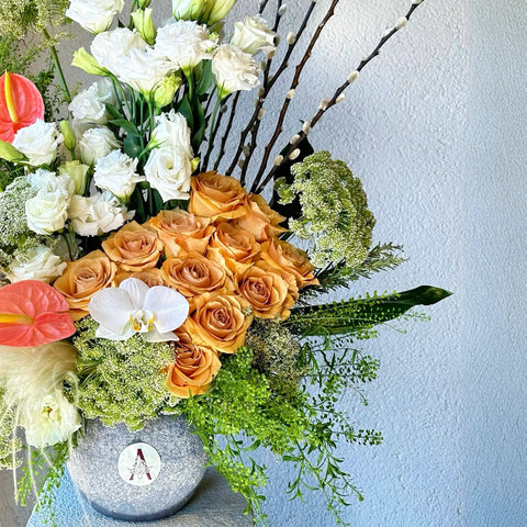 White and Salmon Breeze Vase Arrangement