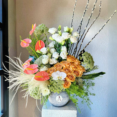 White and Salmon Breeze Vase Arrangement