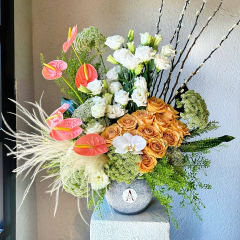 White and Salmon Breeze Vase Arrangement