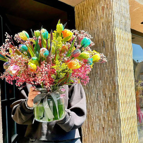 Rainbow Bloom Tulips in a Vase