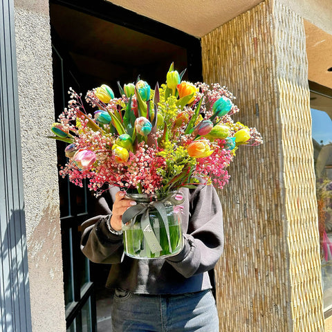 Rainbow Bloom Tulips in a Vase