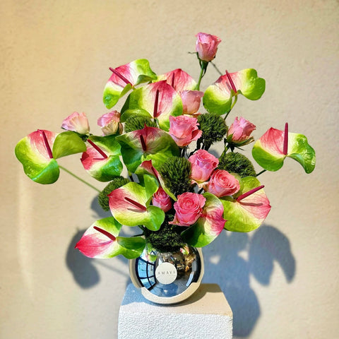Anthurium Arrangement in Blossom Waltz Vase