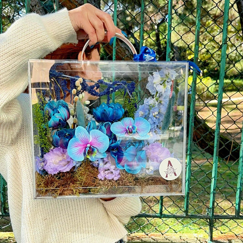 Velvet Azure Bloom Bag Galaxy Tulips in Plexiglass Bag