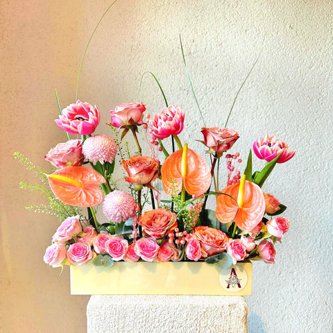 Rose Quartz Cream Plexiglass Box Arrangement