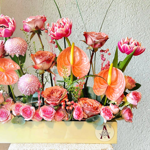 Rose Quartz Cream Plexiglass Box Arrangement
