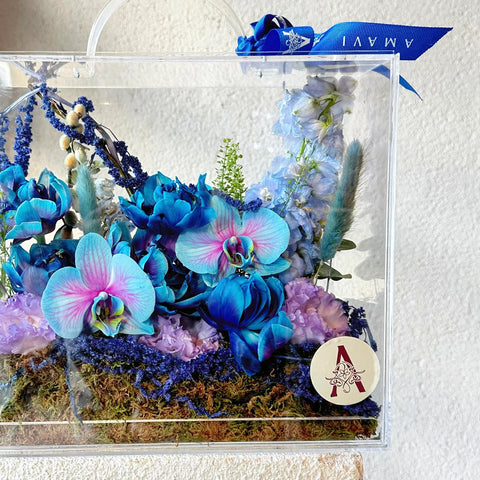 Velvet Azure Bloom Bag Galaxy Tulips in Plexiglass Bag