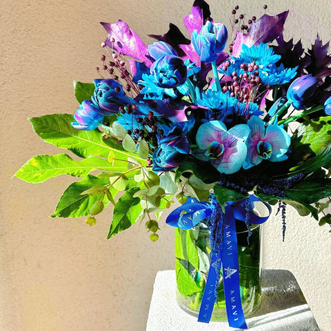 Sophia Galaxy Tulip Arrangement in Glass Vase
