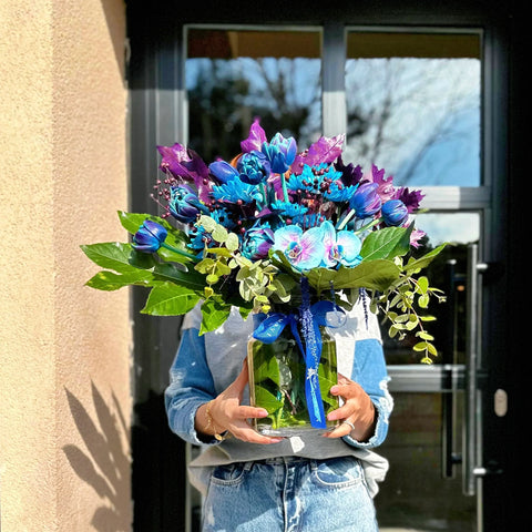 Sophia Galaxy Tulip Arrangement in Glass Vase