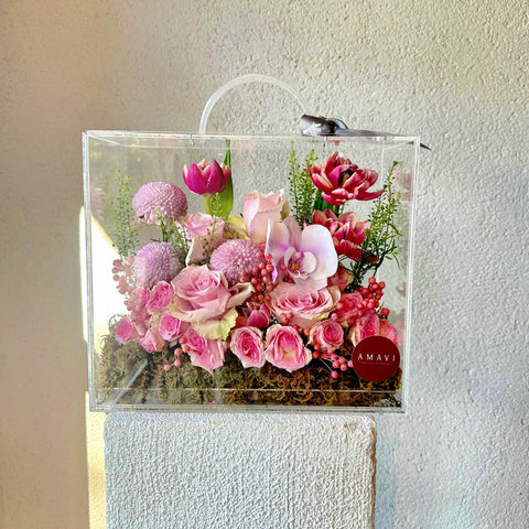 Pretty in Pink Bloom Bag Pink Tulips in Plexiglass Bag 