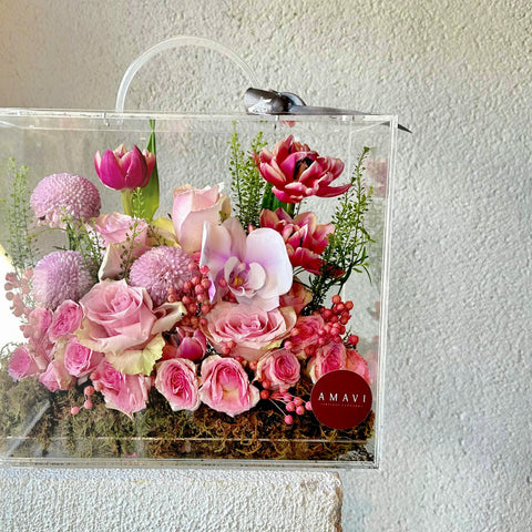 Pretty in Pink Bloom Bag Pink Tulips in Plexiglass Bag 