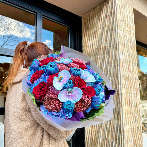 Galaxy Romance Deluxe Red Rose and Galaxy Tulip Bouquet