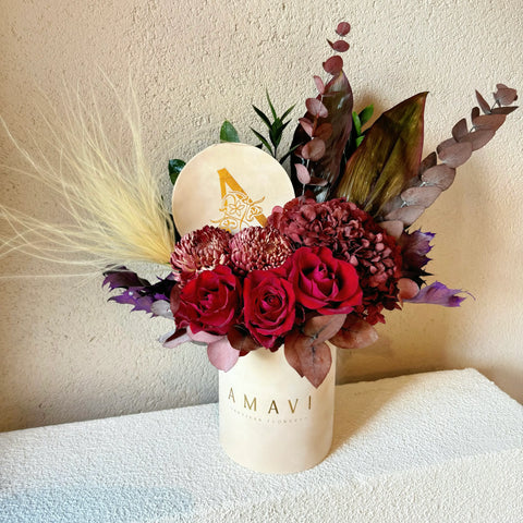 Scarlet Dream Cream Velvet Box with Red Roses