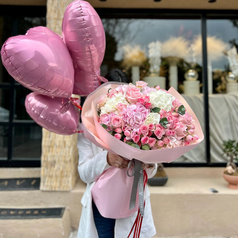 Pink Dream Soft Tones Bouquet and Heart Balloon 
