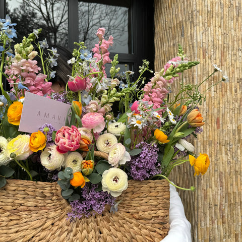 Amavi's Colorful Garden Basket Arrangement